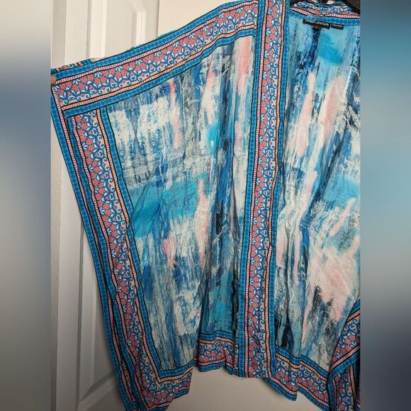 Anthro Tolani Artsy abstract boho kimono cardigan sz L colorful beach vacation - Picture 7 of 10